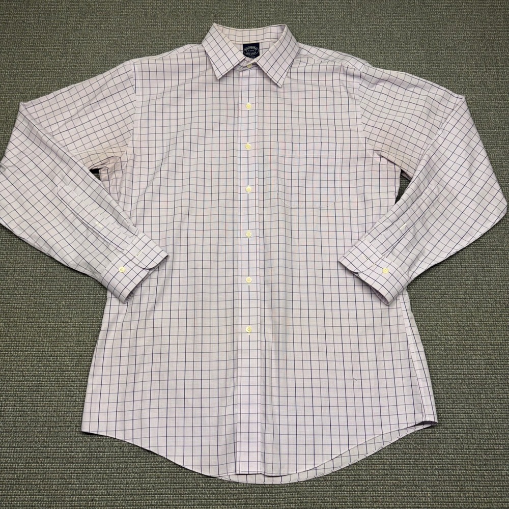Brooks Brothers Mens 16 34/35β Non-Iron Cotton Check Dress Shirt Lavender Navy